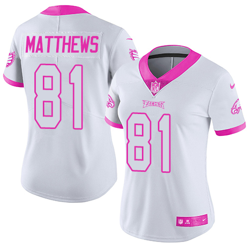 Women's Limited Jordan Matthews Nike Jersey White/Pink - #81 Rush Fashion NFL Philadelphia Eagles